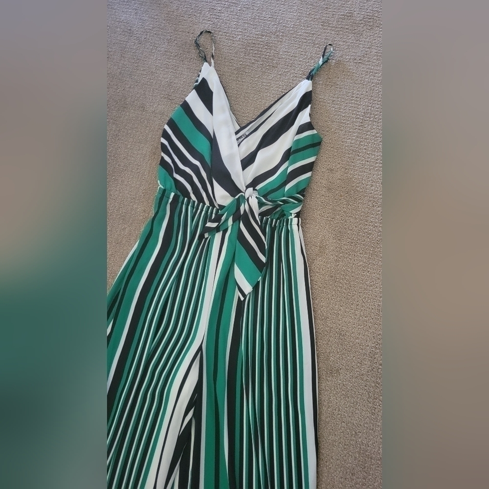 Express Sleeveless V Neck Multi Color Vertical Stripe Bow Tie Boho Jumpsuit - Picture 5 of 11